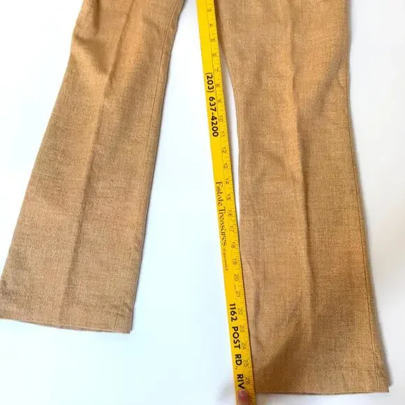 Vintage HIS For Her Linen Blend Flare Pants Straw Tan Mid Rise 70s Style 4 Est - Picture 9 of 10